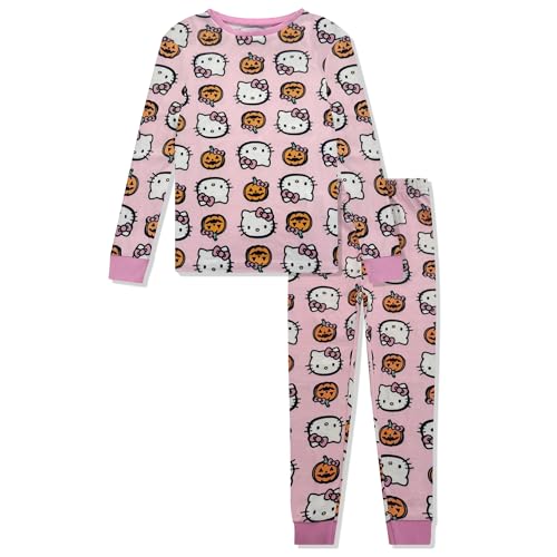 Hello Kitty Girls Halloween Pajamas - Kids 2 Piece Girls PJ Set For Holiday - Long Sleeve Shirt & Pants - Official License