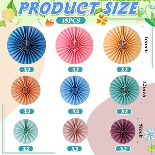 Image of 18 Pcs Hanging Paper Fans Decor Back to School Paper Fans Round Garlands Bulletin Board Classroom Decorations for Party Supplies Classroom Decor(Retro Boho)