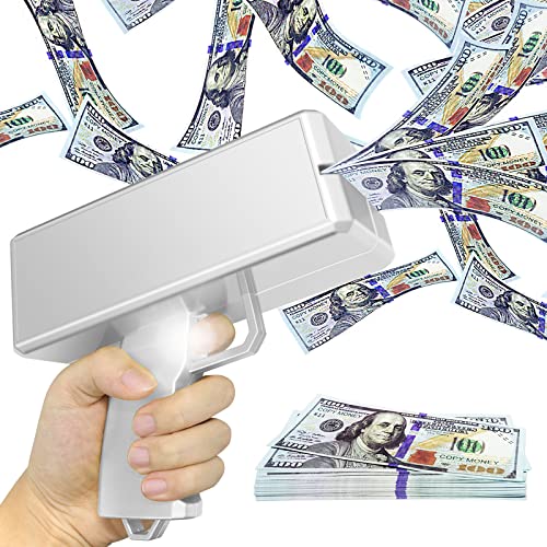 Alagoo Super Money Guns Playing Spary Money Gun Make it Rain Toy Gun Cash Gun Prop Bill Dispenser Money Shooter with 100 Pcs Prop Money for Party Supplies(Silvery)