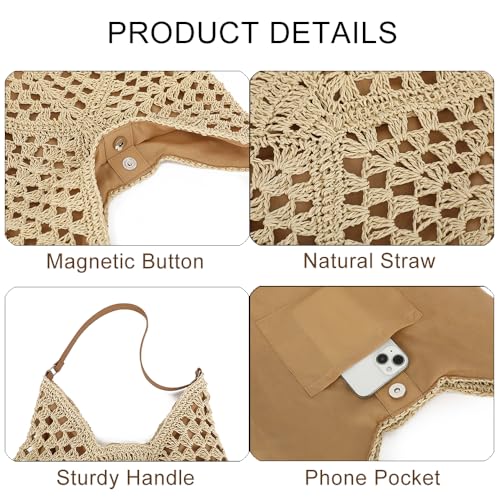 Bolso de hombro tejido para playa para mujer miniatura 5