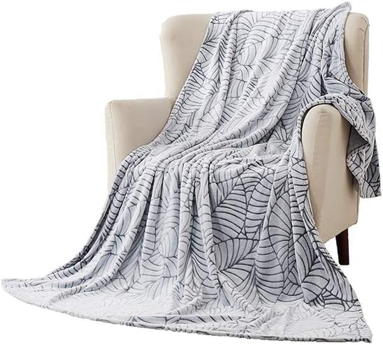 Special Glory Flannel Fleece Blanket Print Super Soft and Warm All Season Flannel Throw for Sofa Bed Car Outdoor Hotel and Home Leaf Print Pattern Grey 50x60 inch Pack of 2