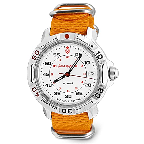 VOSTOK | Komandirskie Russian Army Commander Classic Military Mechanical Wrist Watch | Fashion | Business | Casual Menâ€™s Watches | Model 811171 Orange Strap BÂ®