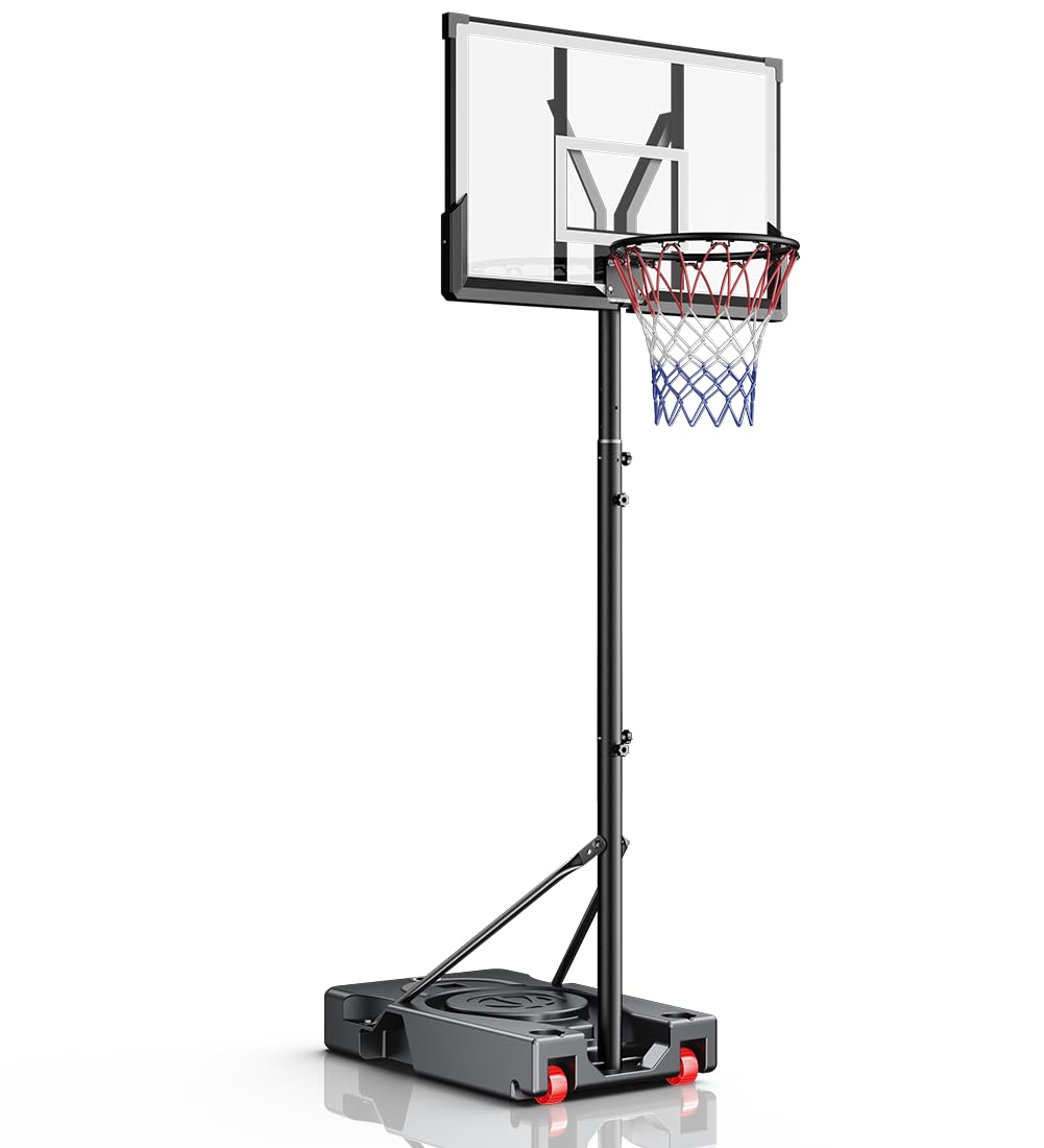 Basketball Hoop Outdoor,5.7-10 ft Adjustable Height Basketball Hoop, Portable Basketball Hoop Goal System for Teens and Adults with 45Inch Backboard