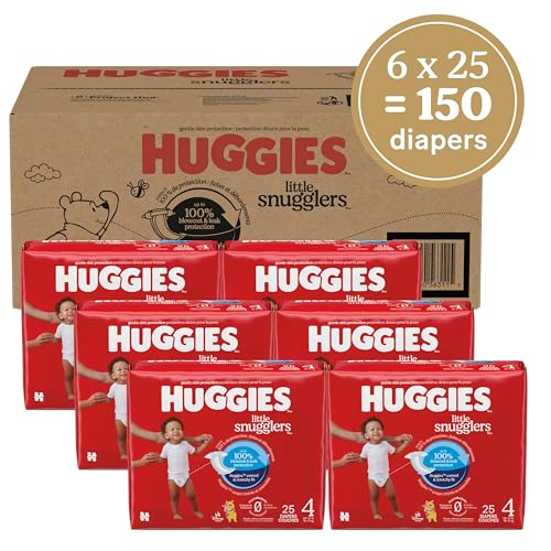 Image of Huggies Size 4 Diapers, Little Snugglers Baby Diapers, Size 4 (22-37 lbs), 150 Count (6 Packs of 25), Packaging May Vary