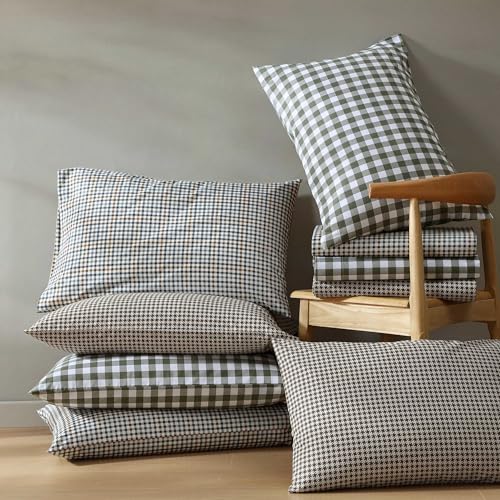 Image of Eddie Bauer - King Sheet Set, Crisp & Cooling Sheets w /a Naturally Smooth Cotton Percale Lightweight Feel - Matching Pillowcases & Deep Pocket Fitted Sheet (Griffin Plaid Beige)
