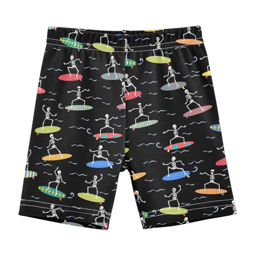 JHKKU Girls Funny Skeleton Surfers Shorts Cotton Cartwheel Bike Kids Biker Under Dress Dance Short Girl Clothes 8Y