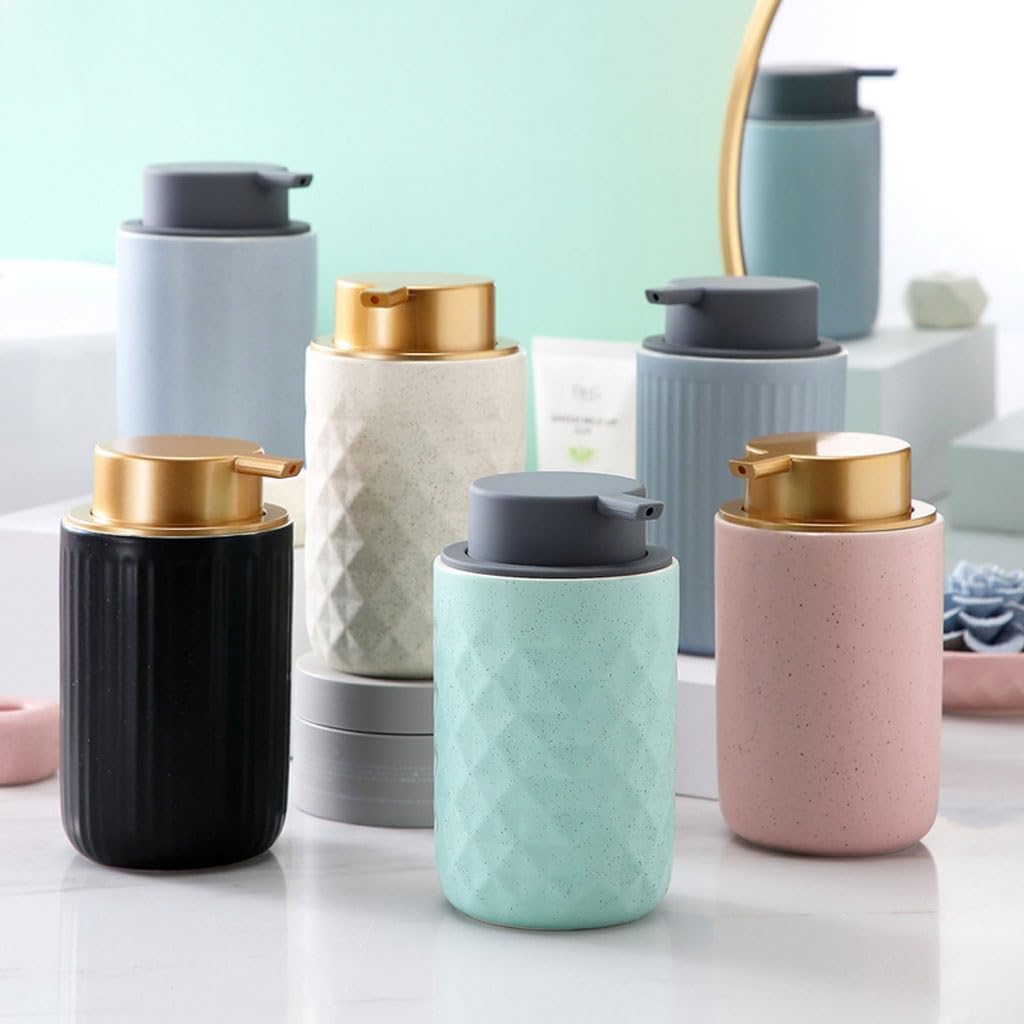 Kitchen Soap Dispenser Simple Straight Press Bottle Shower Gel Foaming Ceramic Soap Dispenser Shower Gel Shampoo Bottle Bathroom Soap Dispenser(A)