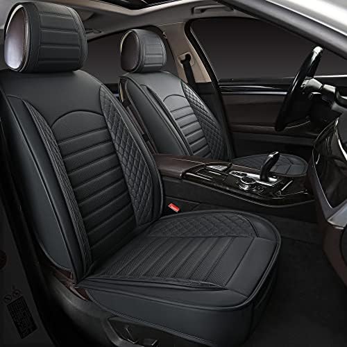 KBOISE 2pcs Front Seat Covers, Luxury Breathable Leather Seat Covers, Universal Non-Slip Automotive Vehicle Seat Covers, Seat Protectors for Most Cars, SUVs, Trucks,Black