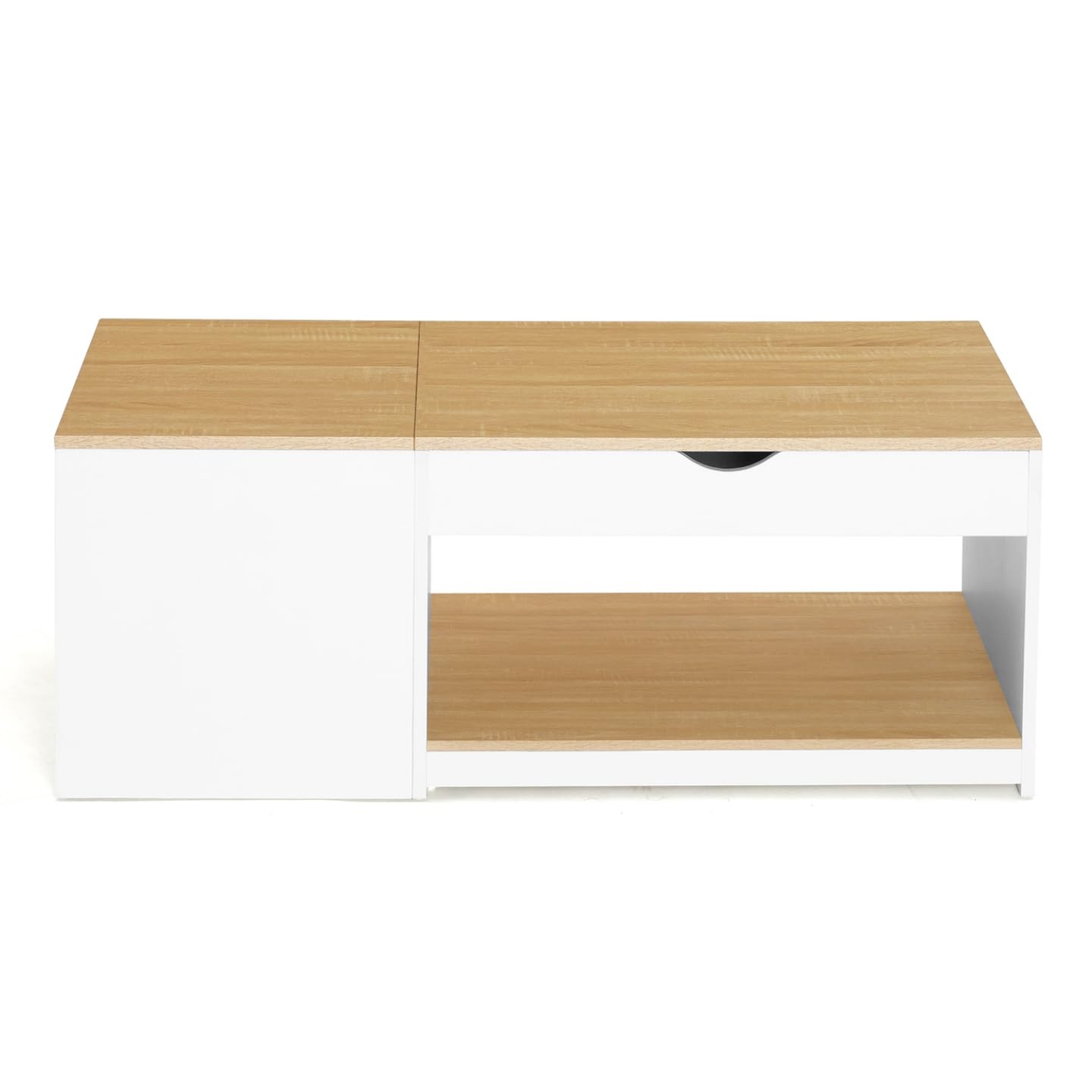 IDMarket - Table Basse Coffre 2 Plateaux relevables ELEA Blanc et Bois