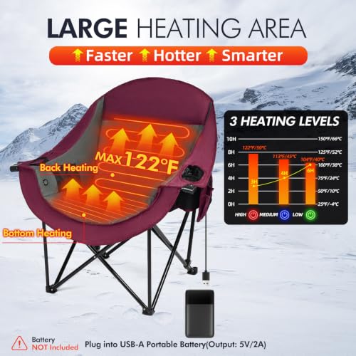 Image of Heated Oversized Camping Chair - Heavy Duty Padded Comfy Warm Outdoor Chair