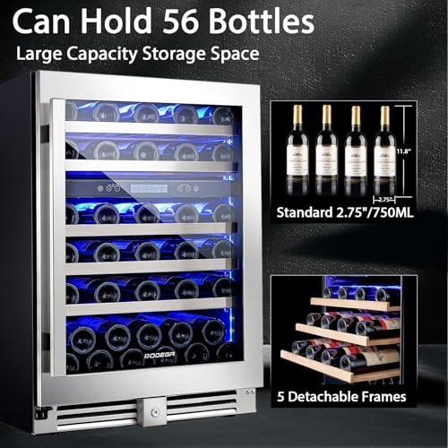 Image of BODEGA COOLER Wine Fridge & Cooler - 24 Inch 56 Bottle Wine Cooler Refrigerator, 41-68F Dual Zone Wine Refrigerator Glass Door, Built-in or Freestanding Fridge for Home /Bar /Kitchen (5.83 cu.ft)