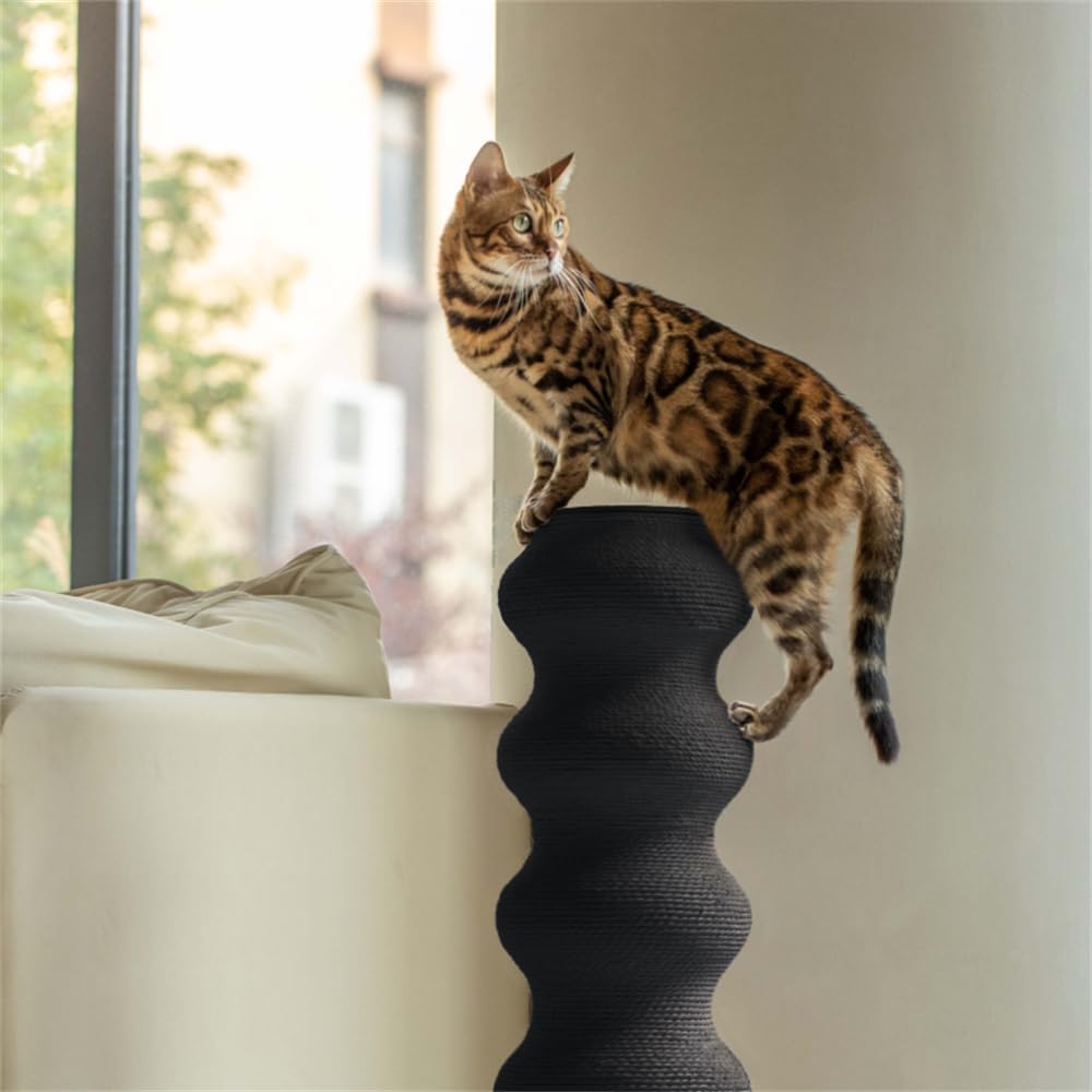 Kratzsäule aus natürlichem Sisal, großes Katzenspielzeug, geeignet für Kitten und kleine Katzen, H90 cm (Schwarz)