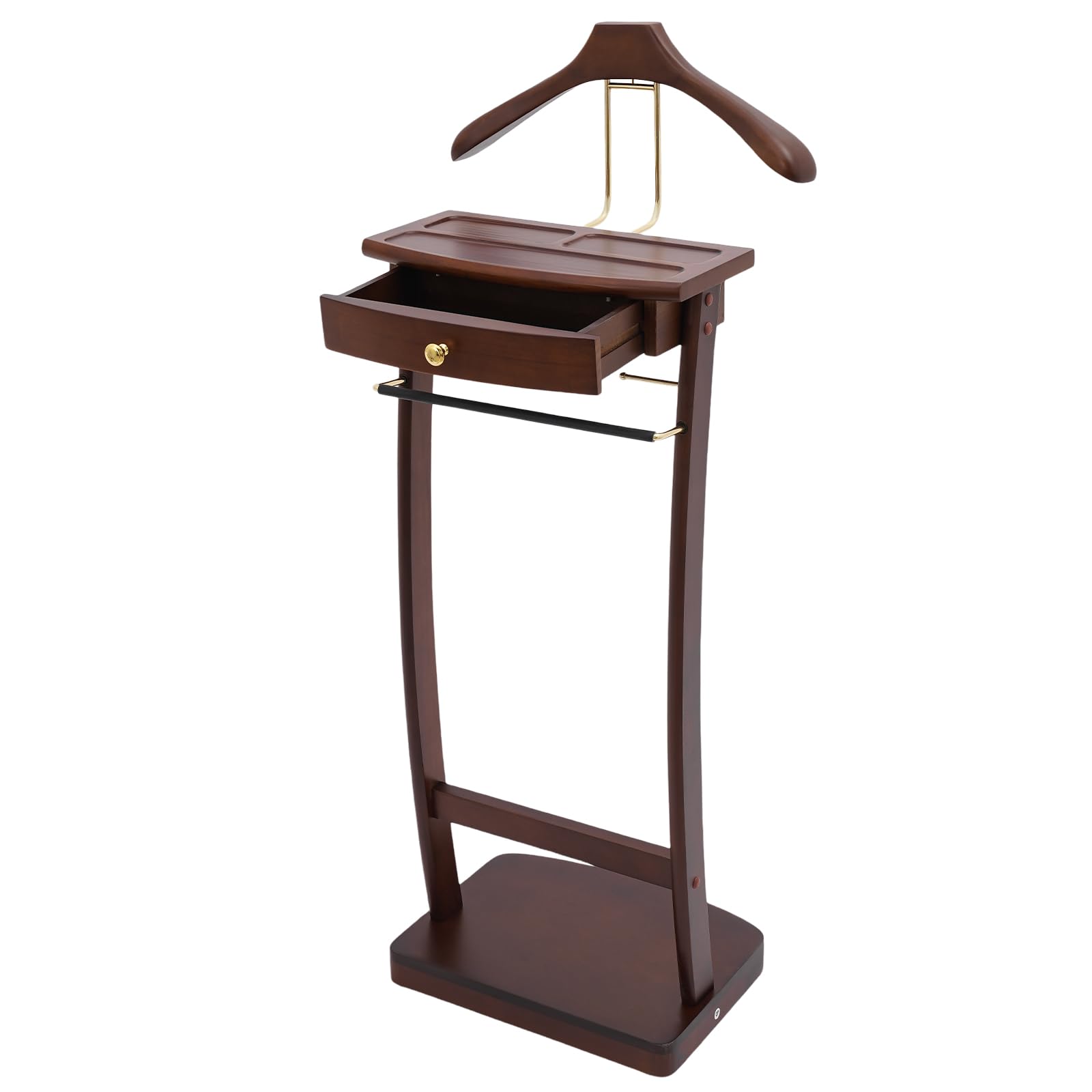 sertheha Clothes Valet Stand, Men and Women Floor Standing Clothes Valet, Suit Hanger Rack Solid Frame Crease-Free Suit Coat Stand Storage Wooden for Hallway Dressing Room Office Upscale Clubs