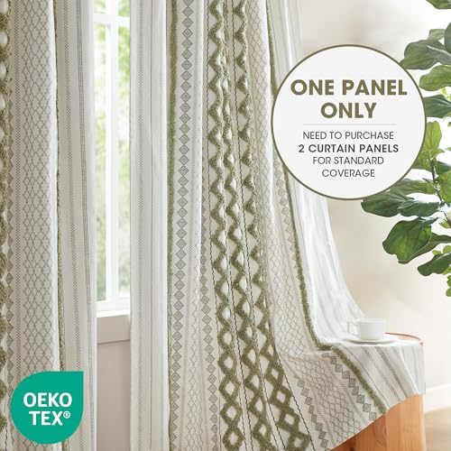 Image of Ink+Ivy Imani 100% Cotton Single Panel Curtain Tufted Chenille Stripe Geometric Print Mid-Century Look Rod Pocket Top Drape for Living Room, Privacy Window Treatment for Bedroom, 50 inch W x 95 inch L, Green