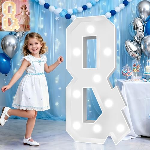 Image of Pooqla 3FT Light Up Marquee Letters, Cool White and Warm White LED Large Lighted Marquee Letter, Giant Mosaic Letters Sign for Balloons Birthday Anniversary Wedding Party Decoration, LED Letter &