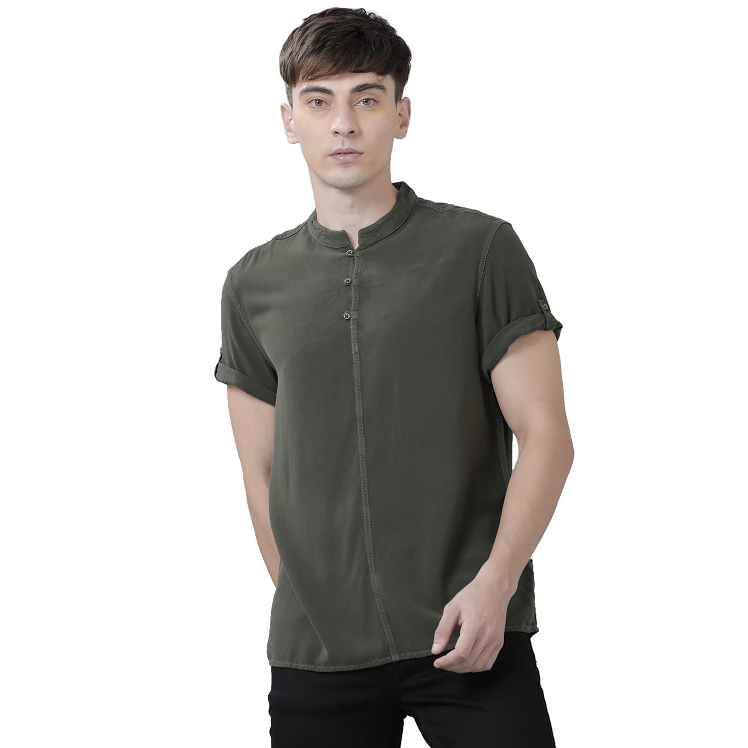 identiti Short Sleeves Solid Slim Fit 100% Viscose Casual Shirt/Kurta for Men-picture-25