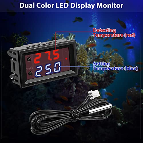 Image of Weewooday 4 Pcs 12v Electronic Temperature Controller Programmable -50 to 110C Heating /Cooling Thermostat Control Switch Module Ntc Waterproof Sensor Probe Dual Color LED Display Monitor