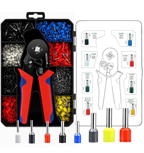 Image of G-ENERGY 1200PCS Wire Ferrule Crimping Tool Kit with HSC8 6-4A Self-Adjusting Ratchet Crimper | AWG 23-7 (0.25-10mm) Insulated Copper Bootlace Ferrule Connectors for Electrical Wiring & Control Panel