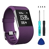 Wizvv Compatible Bands Replacement for Fitbit SURGE, With Metal Buckle Fitness Wristband Strap Women Men Large Small (Purple,Small)