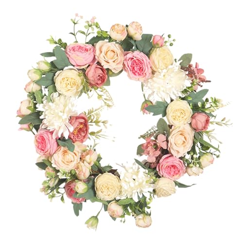 Corona decorativa de flores artificiales duraderas para colgar en la puerta 2