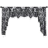 NAPEARL Jabot Curtains Valances and Swags-European Style Kitchen Window Valance, Luxury Jacquard Waterfall Valance Curtains for Living Room (1 Black Valance, 81-Inch Wide)