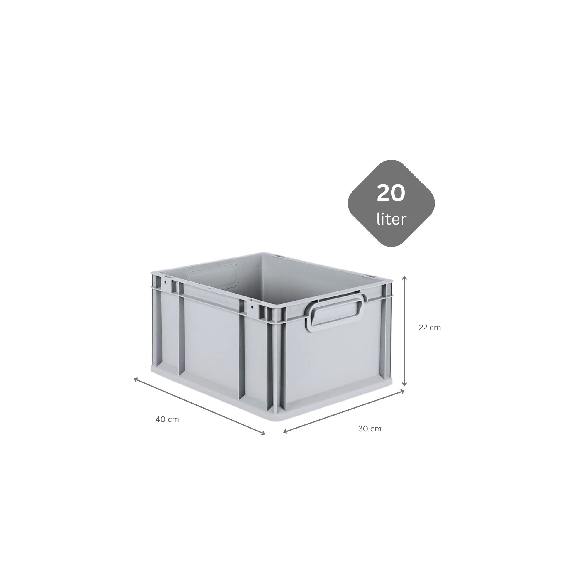 PROREGAL SparSet 5x Eurobox NextGen Grip mit Auflagedeckel & 4 schwarzen Schiebeschnappverschlüssen, HxBxT 22x30x40cm, 20 L, Grau, Griffe geschlossen, Eurobehälter, Transportbox