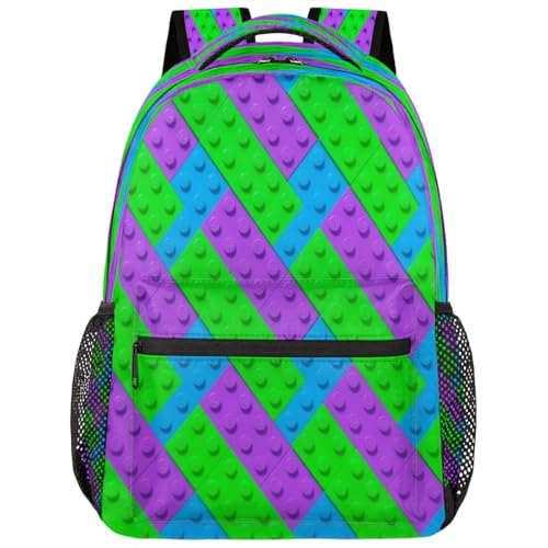 Mochila para laptop de 15.6 ligera con diseño de bloques verdes escolares
