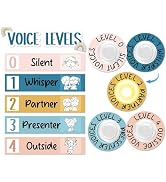 Naozinebi Boho Voice Noise Level Poster with 5 Pack Puck Lights - Rainbow Display, Educational Si...