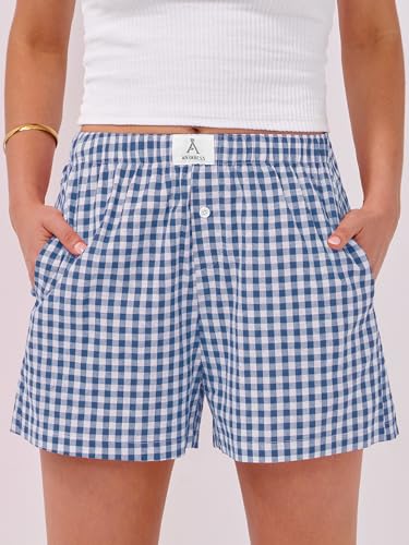 Image of ANRABESS Boxer Shorts for Women Gingham Pajama 2026 Summer Casual Lounge Sleep Plaid Shorts Y2K Beach Bottoms