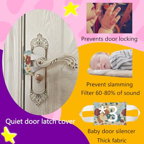 Image of Baby Proof Door Silencer & Cloth Latch Cover, Quiet Close Anti-Slam Pads to Prevent Slamming and Accidental Locking, for Nursery and Toddler Safety (3, Beige Floral Pattern, 4.1 * 3.1 inches)