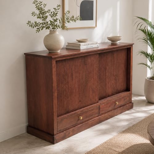 Image of The Attic Velora Cabinet, Solid Wood, Honey Finish, Kitchen and Living Room Storage
