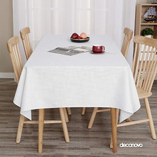 Deconovo Decorative Solid Tablecloth for Picnic Water Resistant Faux Linen White Tablecloth