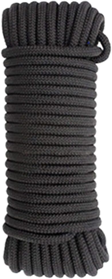 8MM/10MM 64FT Thick Braid Nylon Rope Twisted String Multi-functional Hanging Cord Durable Braid Nylon Cord Tarp Rope for DIY, Gardening Design, Wedding，Christmas Decorations(8MM, Black)