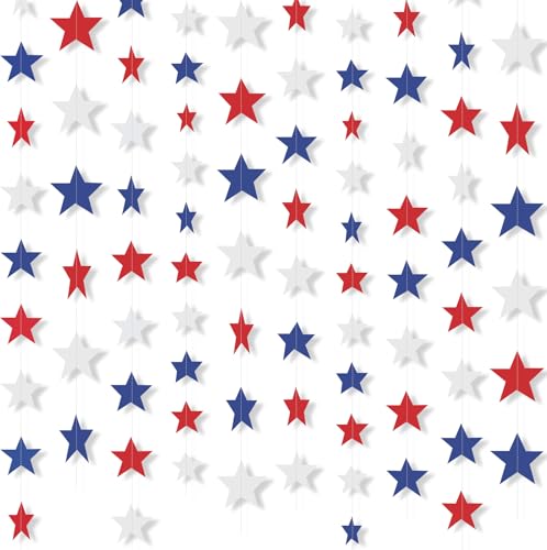 Image of Patelai Glitter Star Garland Banner 2026 Graduation Decor 130 Feet Star Hanging Banner Twinkle Backdrop for Party Birthday Classroom Wedding Supplies(White, Red, Royal Blue)