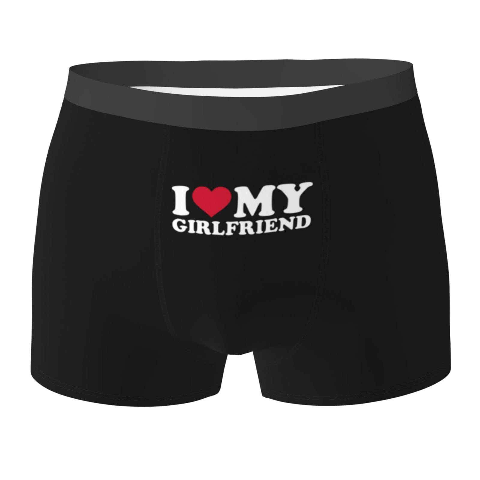 Fjqwklf Men's Black Heart Funny I Love My Girlfriend Boxer Briefs Stretch Trunks Underwear For