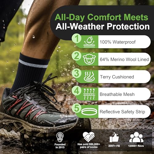 RANDY SUN Merino Wool Hiking Waterproof Socks, Unisex Breathable Multisport Crew Socks 1 Pair2