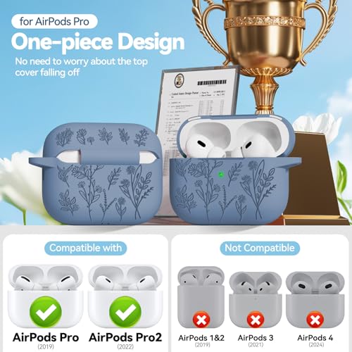 Image of for AirPods Pro 2 Case with Magnetic Lid, Ekoonpft Flower Engraved Silicone Case for Apple AirPods Pro 2nd /1st Generation (2023 /2022 /2019) Cover with Cleaning Kit & Keychain