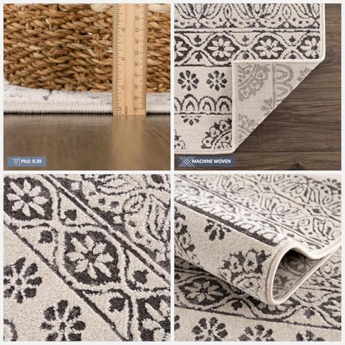 Tapete redondo beige floral Boho 200x200 cm miniatura 4