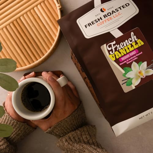 Image of Fresh Roasted Coffee, French Vanilla Flavored Whole Bean Coffee, Medium Roast, Kosher, 5 lb (80 oz)
