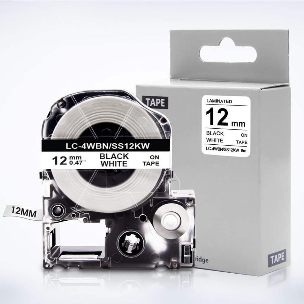 Nastri per etichette da 12 mm Nero su bianco Colori misti SS12KW SC12RW SC12BW SC12YW SC12GW Compatibile con LW-300 LW400