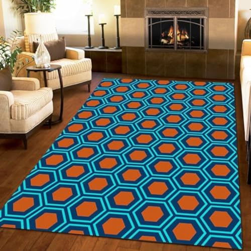 Tapis géométrique hexagonal orange 150x200 lavable décoration salon