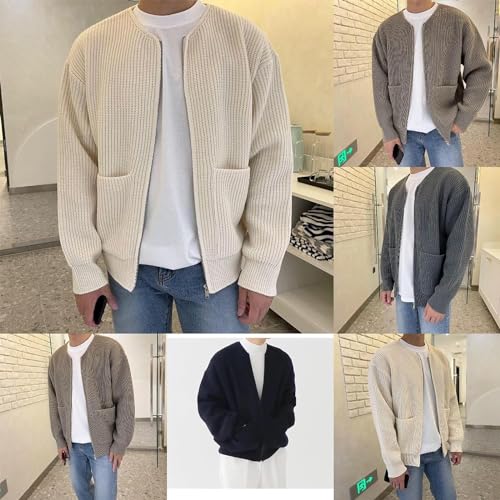 Trendy Cardigan for Men, Zip-Up Long Sleeve Loose Casual Knit Cardigan Sweater Jacket with Pockets2