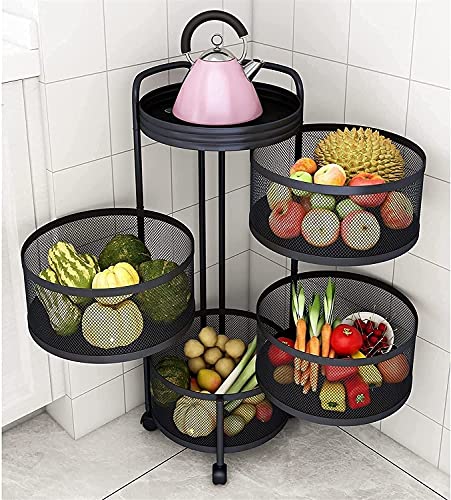 Estante giratorio 360 de cocina móvil con cestas de frutas rodantes y organizador multicapa 2