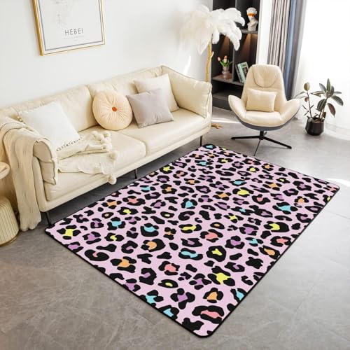 Tapis de zone shaggy doux antidérapant à impression 3D léopard