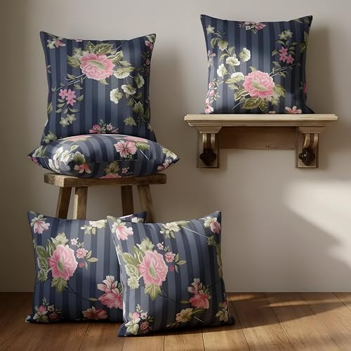 Image of Clasiko 16x16 Cushion Covers - Set of 5 Soft Cotton-Feel Decorative Pillow Covers | Midnight Garden, Flap Closure, Perfect for Sofa & Living Room