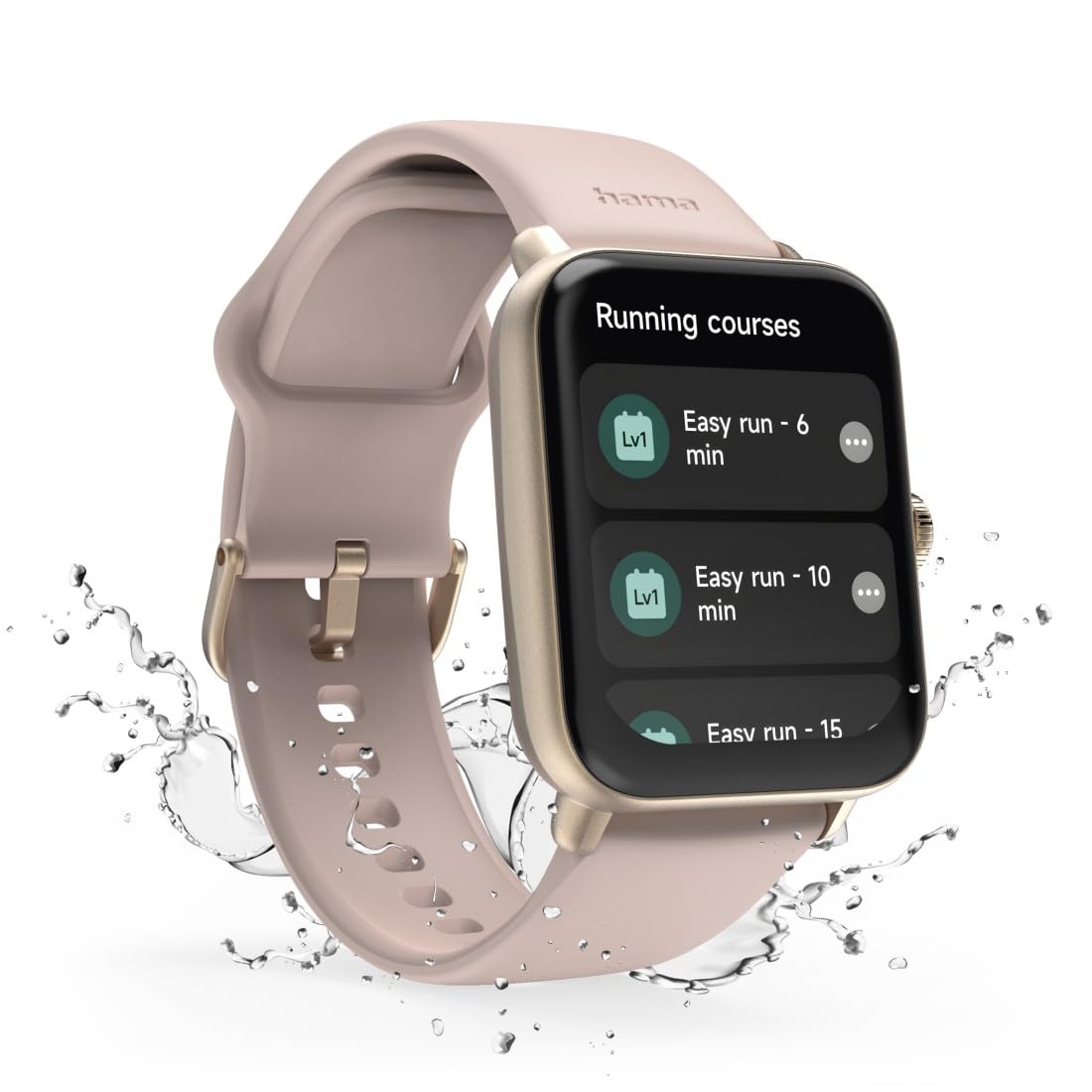 Hama Smartwatch 6010 (1,65" ekran TFT, GPS, wodoodporność IP68/3 ATM, rozmowy tel, asystenci Siri/Google, tętno, SpO2, VO2max, analiza snu, 100 trybów sportowych, powiadomienia) różowe złoto