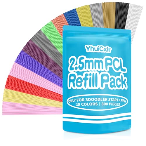 Image of 300 Pieces 3D Pen Refills Pack for 3Doodler Start+ Pen 15 Colors 2.5 mm Low Temperature 3D Pencil PCL Filaments Not Compatible with Other 3D Printing Pens