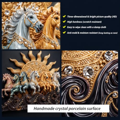 Image of 7 Horses Wall Decor Artwork for Home & Office Decoration | Amber Brown