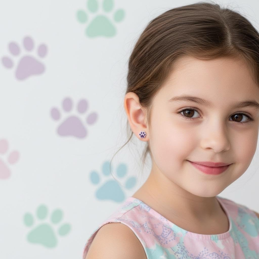 925 Sterling Silver Paw Print Stud Earrings (Choose Your Style) (Nickel Free)