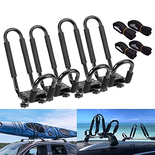 tonchean Portaequipajes para kayak, 2 pares de barras en J, portador de kayak, resistente, kayak, canoa, barco, surf, esquí, bicicleta, soporte de almacenamiento, SUV, travesaño